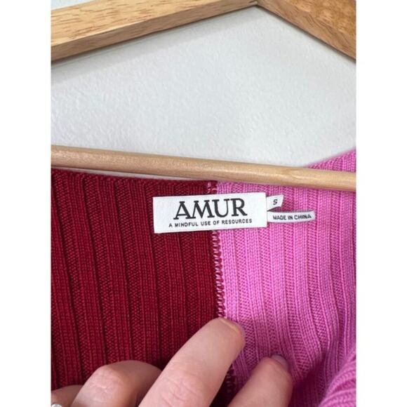 NWT Amur V-Neck Rib Knit Wool Twist Front Cruz Twist Sweater Cranberry Red - Picture 7 of 10